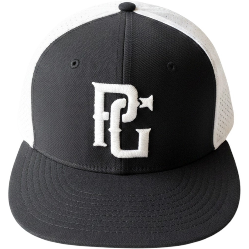 Perfect Game Baseball Hat Black White Perforated Mesh Back Cap PG Logo Flat Brim